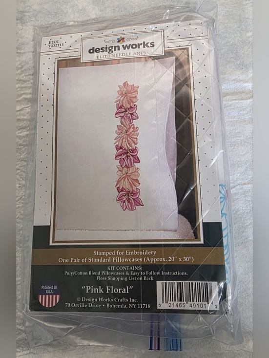 Design Works Crafts Inc Other - Design Works "Pink Floral" Pillowcases Stamped For Embroidery With Floss